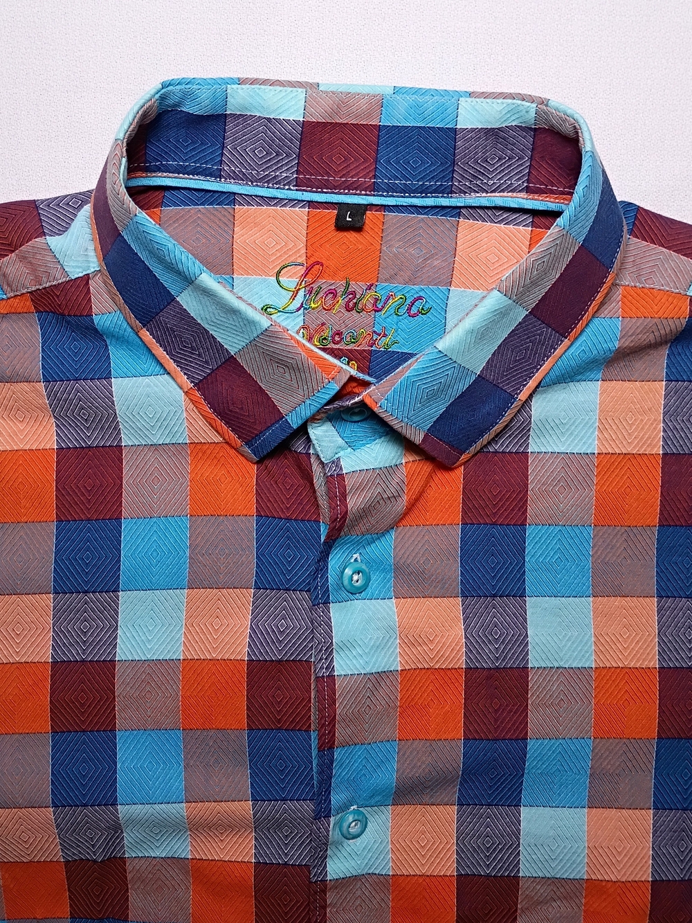 Luchiano Visconti Mens Button Down Long Sleeve Shirt Large Checker Vibrant